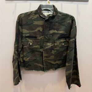 POL Camo Cropped Frayed Jacket